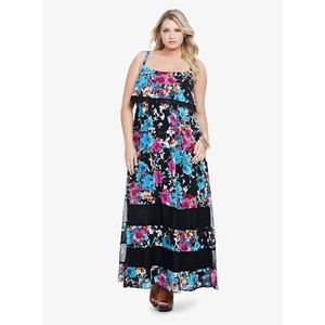Torrid lace inset chiffon ruffle floral maxi dress